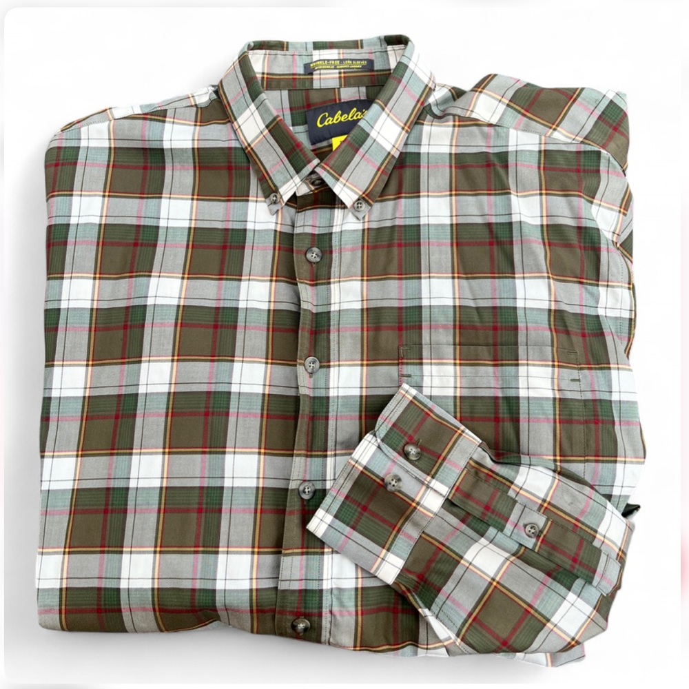 Cabelas Men’s Plaid Button Down Shirt Green Red Size 2XL Tall